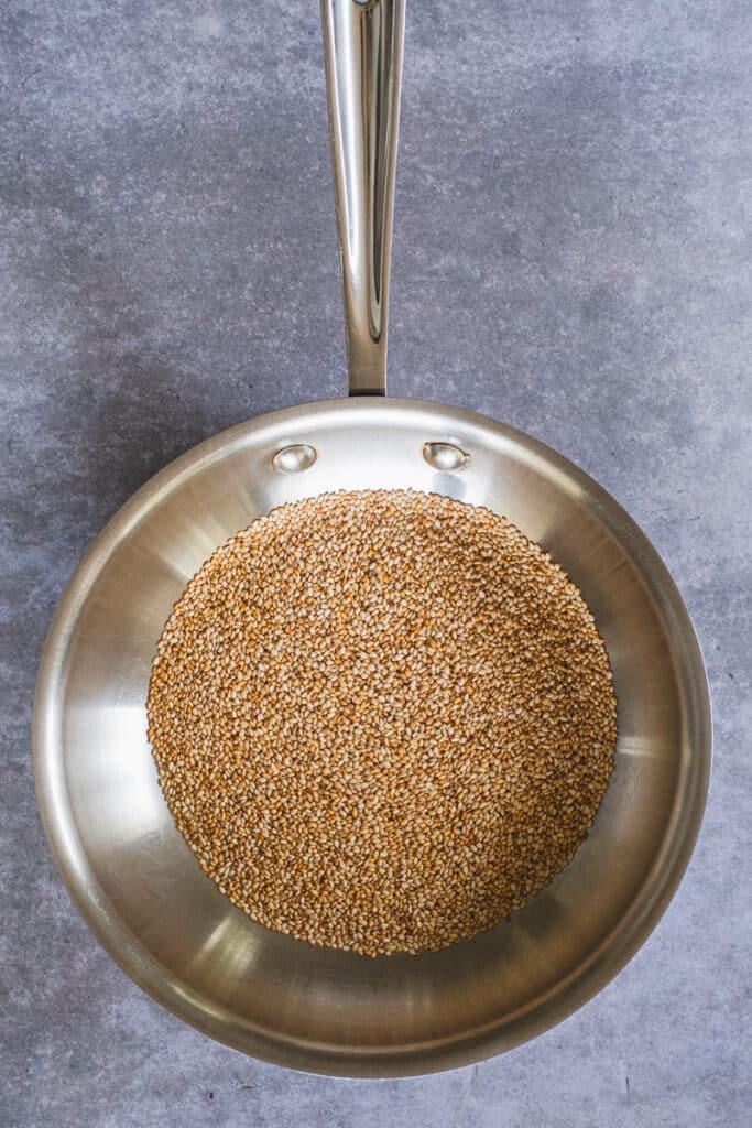 Sesame seeds on a skillet