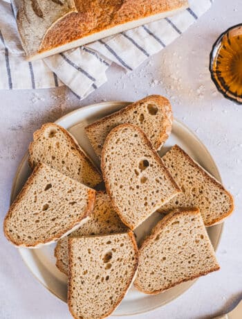 slices of teff sourdough bread on a plate