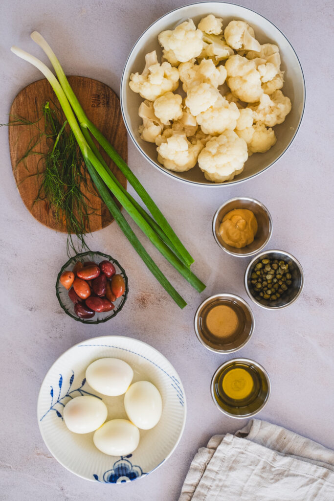 All the ingredients needed for the cauliflower salad