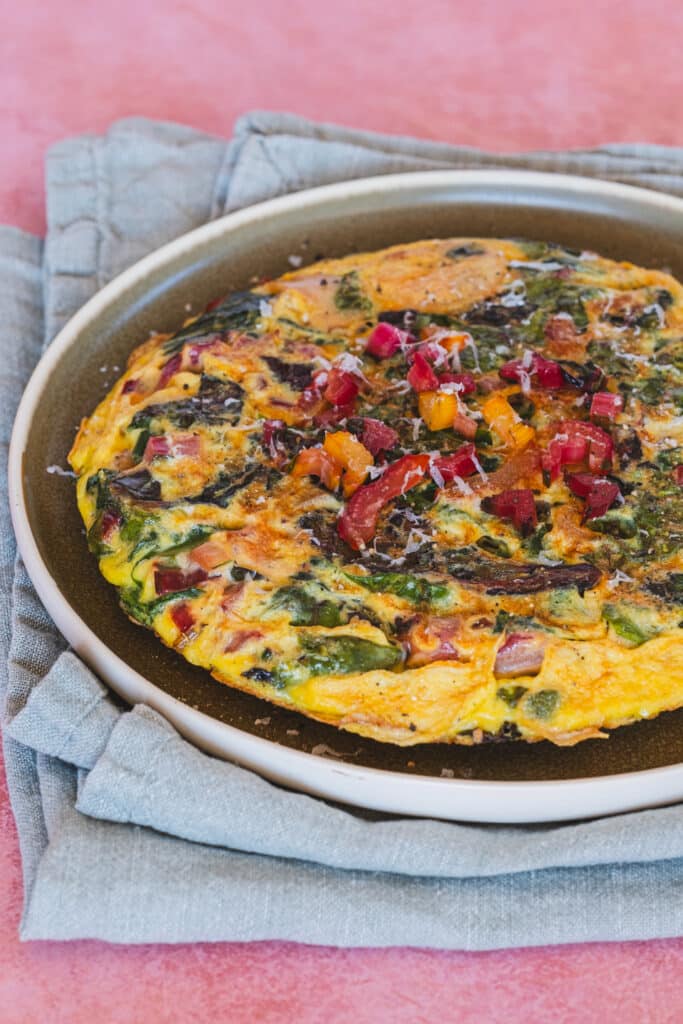 The cooked swiss chard frittata.