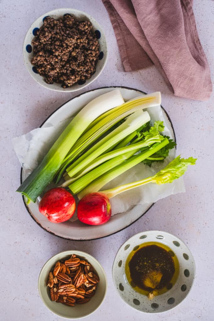 Ingredients for the black lentil salad.