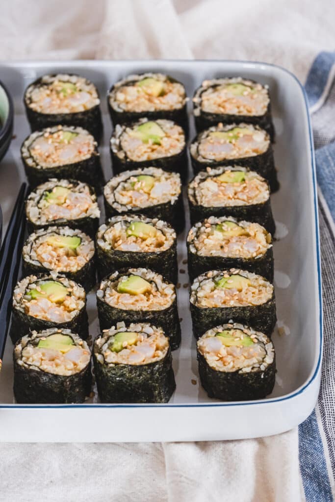 Low carb sushi rolls on a plate.
