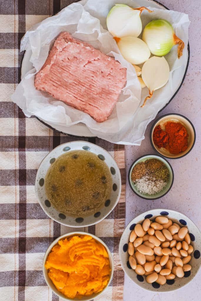 All the ingredients for the turkey pumpkin chili.