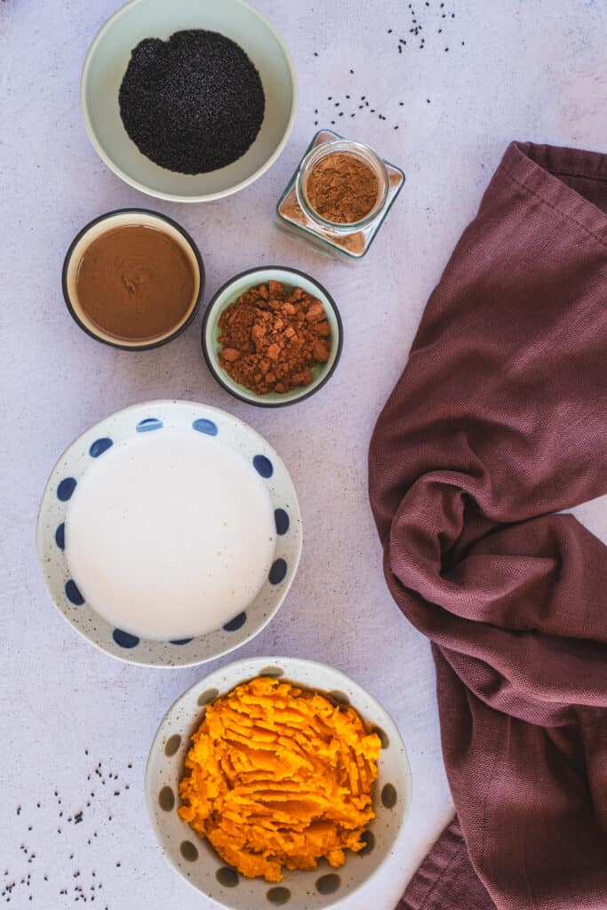Ingredients for the pumpkin spice basil seed pudding.