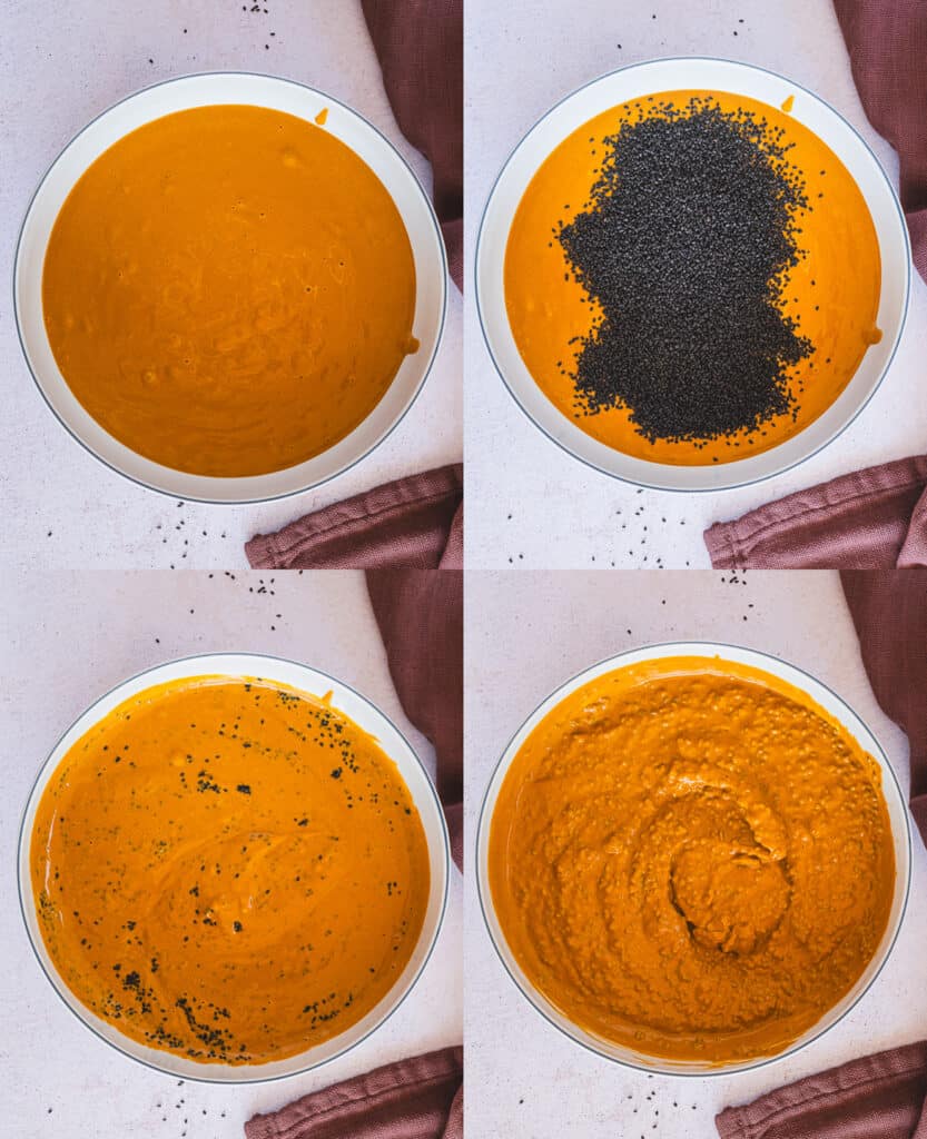 The process of making the pudding.