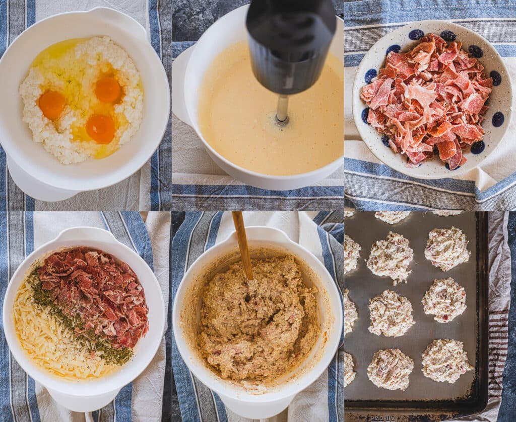 Step by step instructions photo collage for cottage cheese pizza bites 