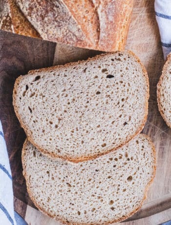 two slices of gluten free sourdough sandwich bread