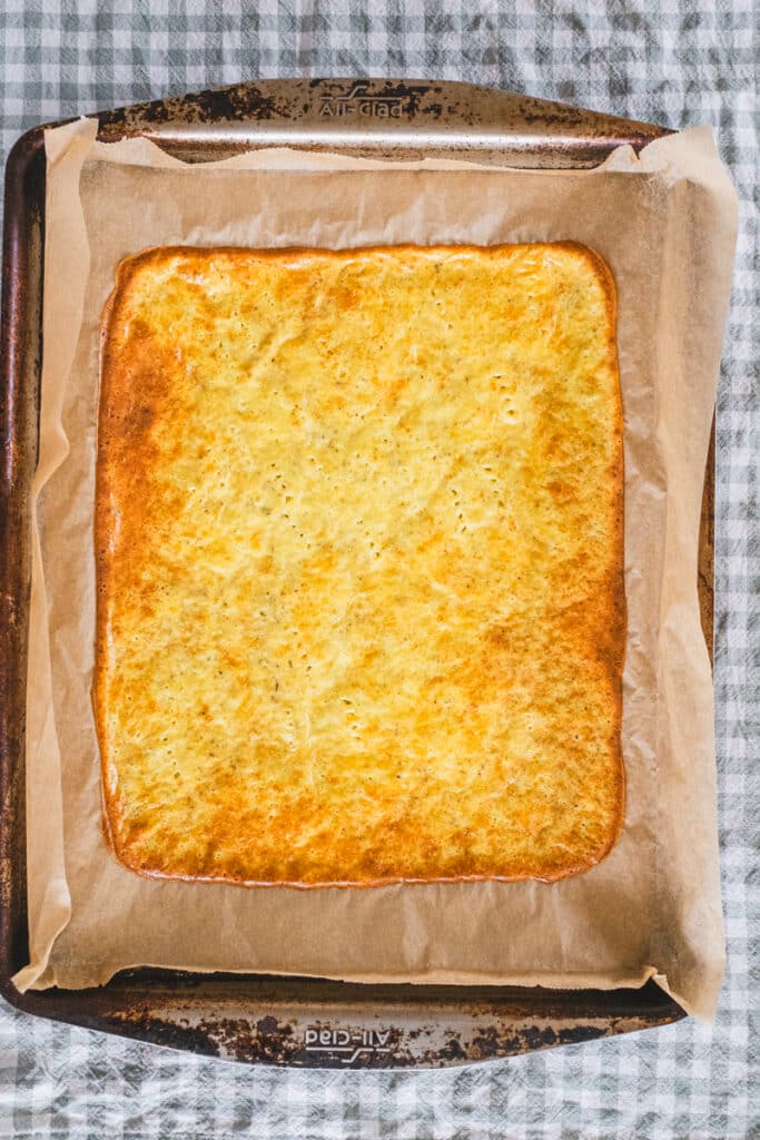 The cottage cheese flatbread has been baked.
