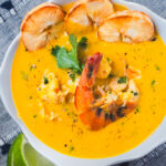 Shrimp and Cauliflower soup in a serving bowl