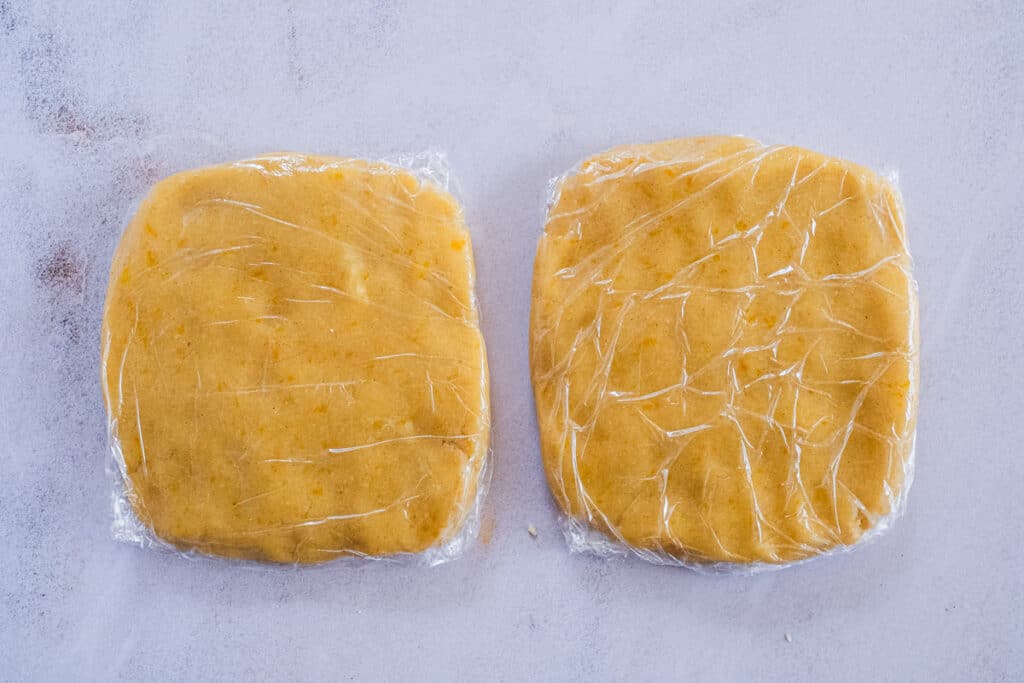 gluten free shortbread dough wrapped in plastic