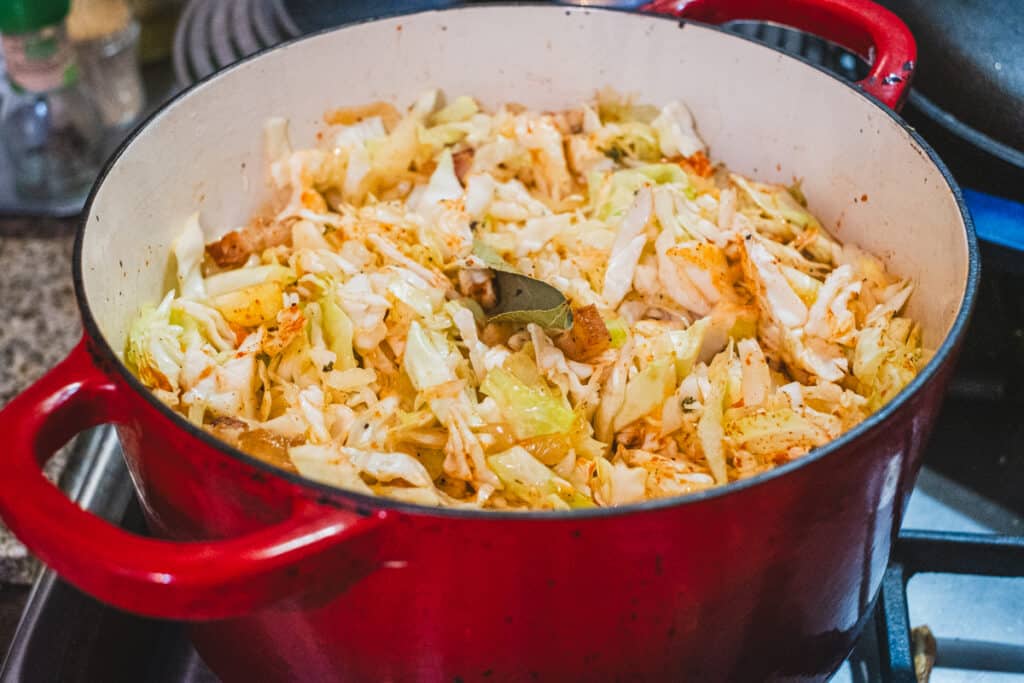 The dish is slowly cooking.