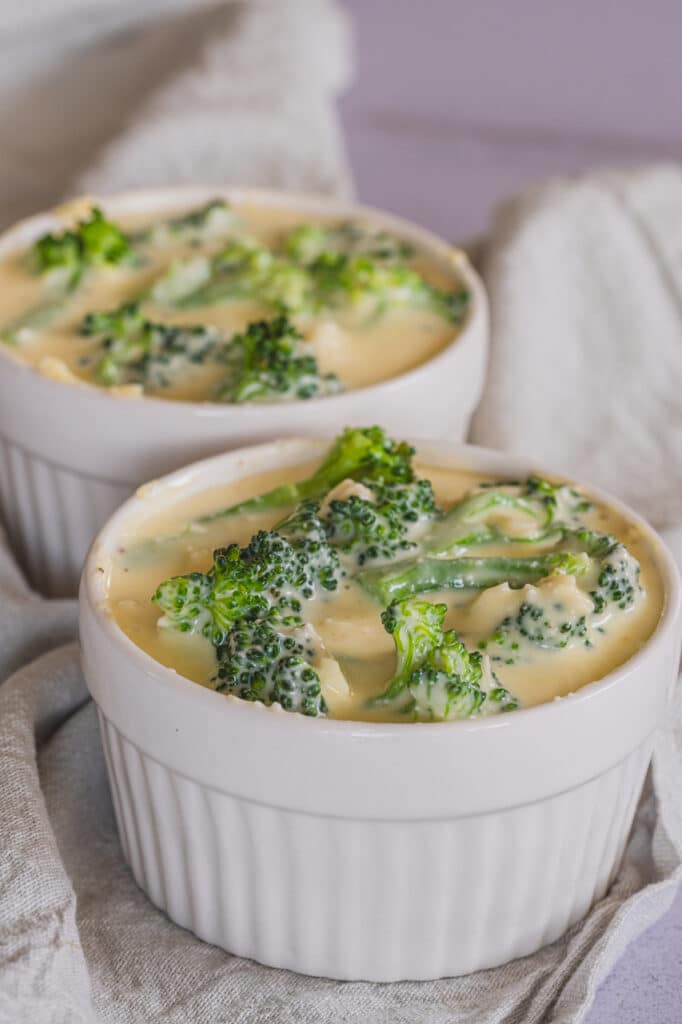 The ramekins are ready to go into the oven.