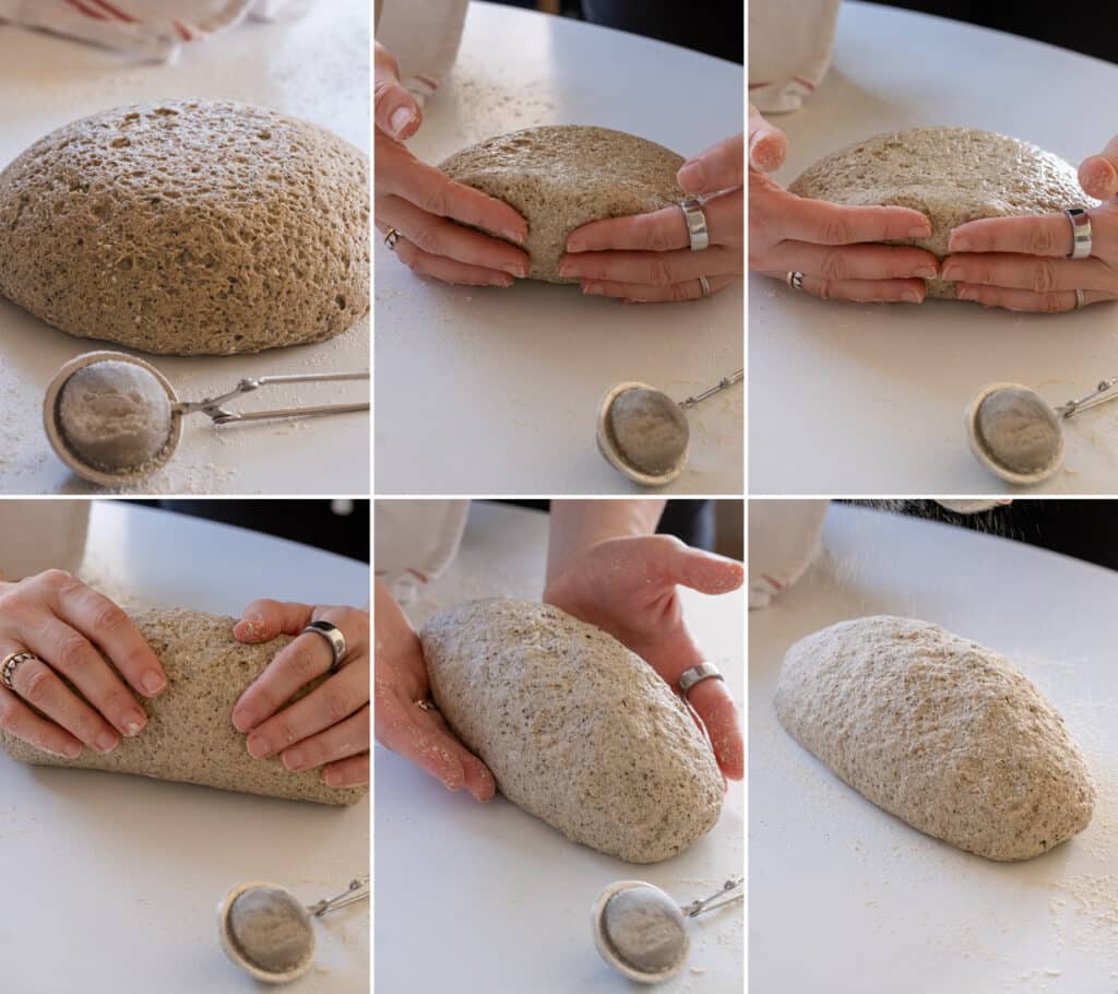 The process of shaping the dough.