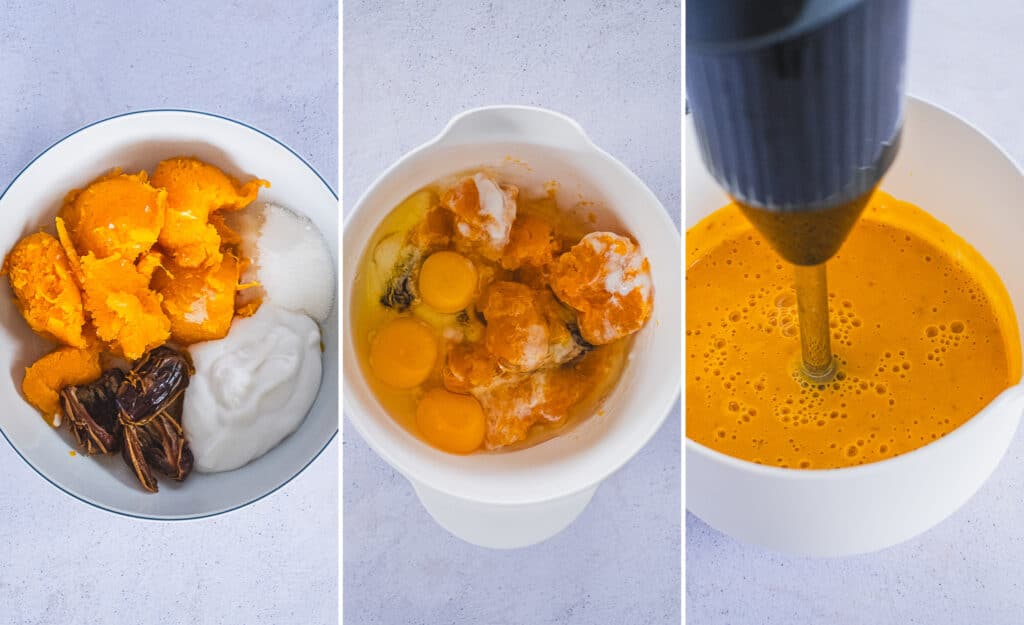 The process of mixing and blending all the wet ingredients.