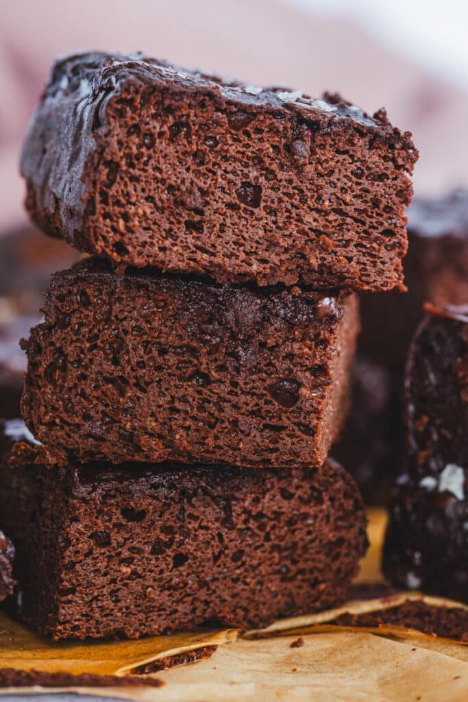 Three stacked butternut squash brownies.