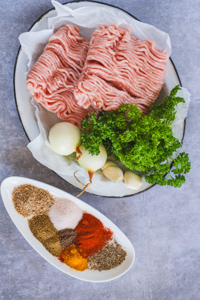 The ingredients for the kebabs recipe.