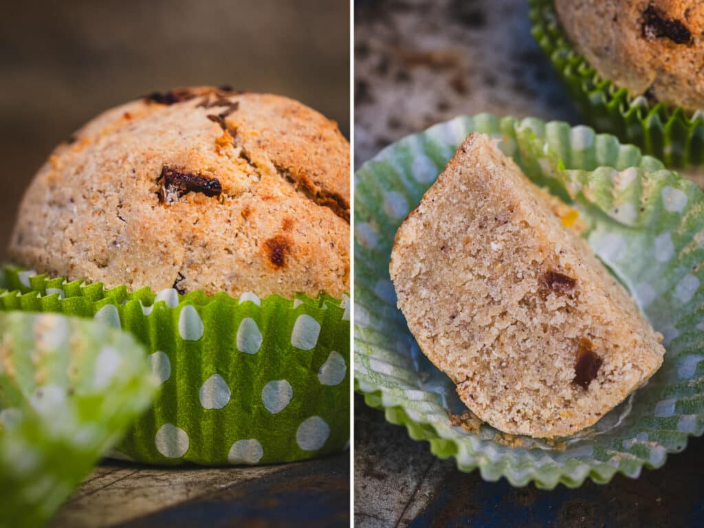 A mini Irish soda bread, sliced open to reveal its slightly crumbly interior.