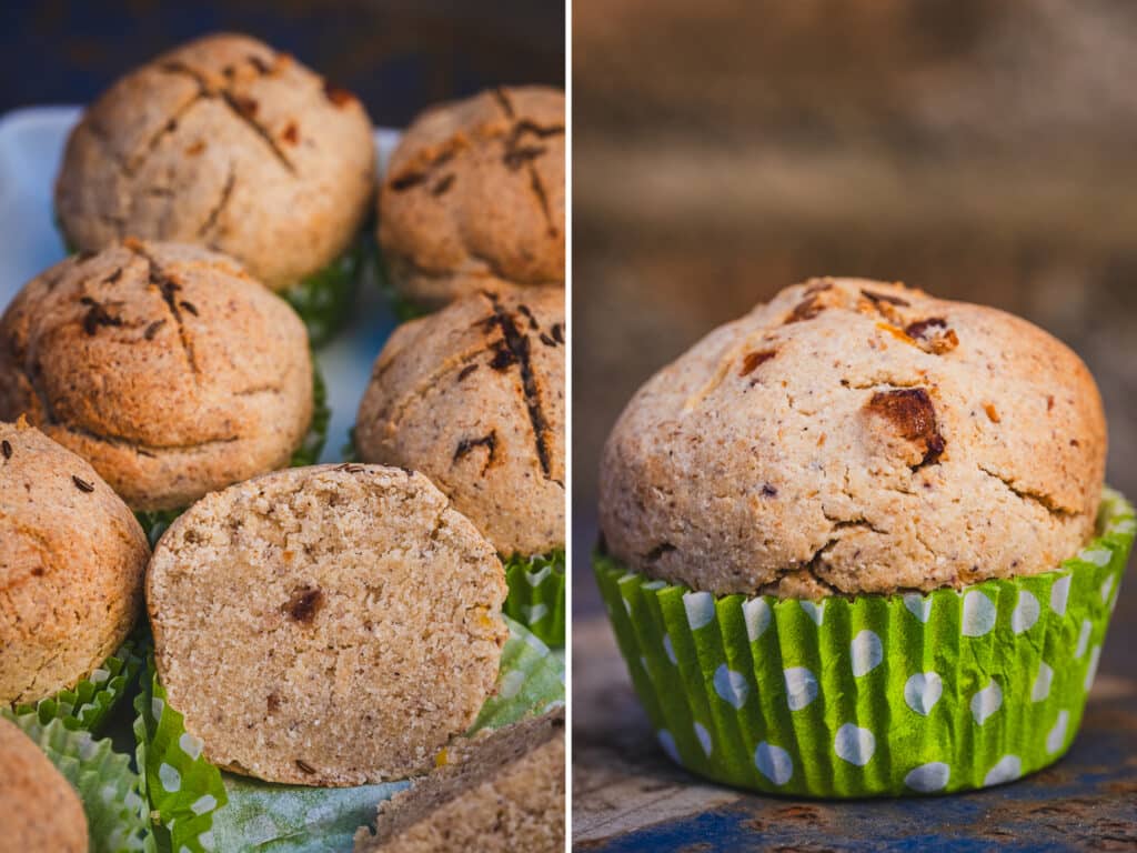 Gluten-free mini Irish soda breads in muffin paper cups.