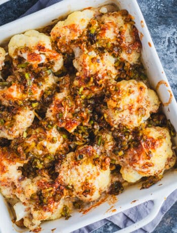 cauliflower gratin with caramelized leeks and pecans