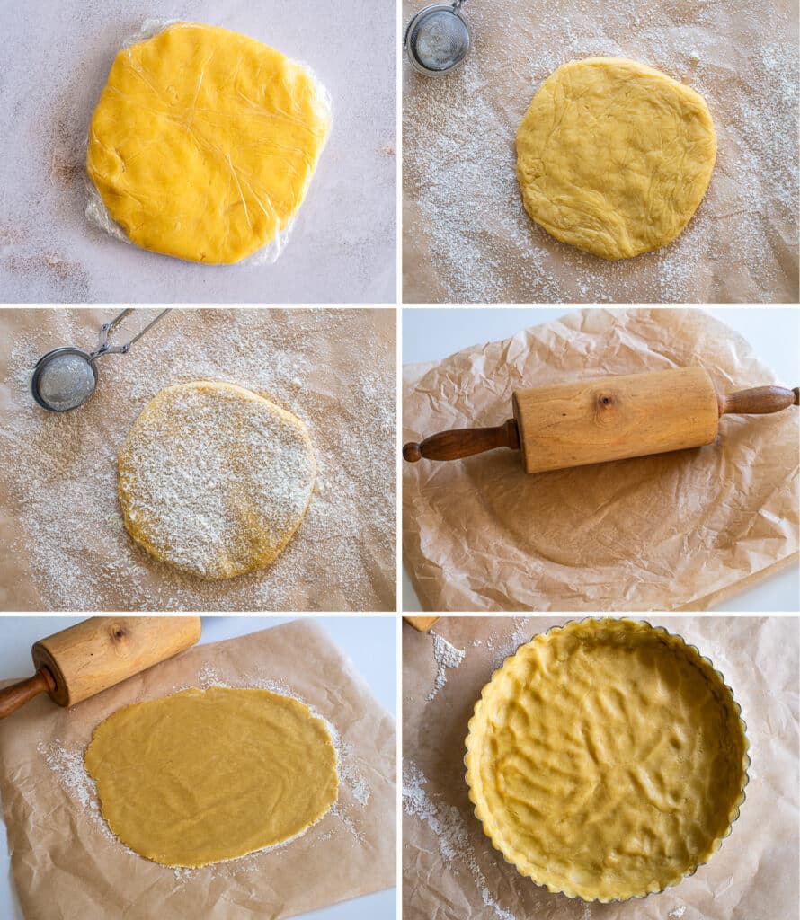 how to make a tart crust, collage of process pictures