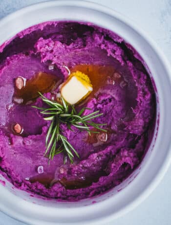 purple sweet potato puree, topped with butter and fresh rosemary