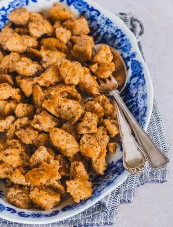 homemade Italian chicken sausage bites served on a platter
