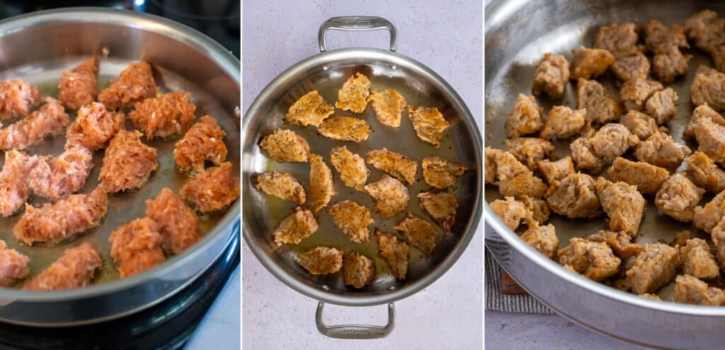 collage with the process of making Italian chicken sausage at home