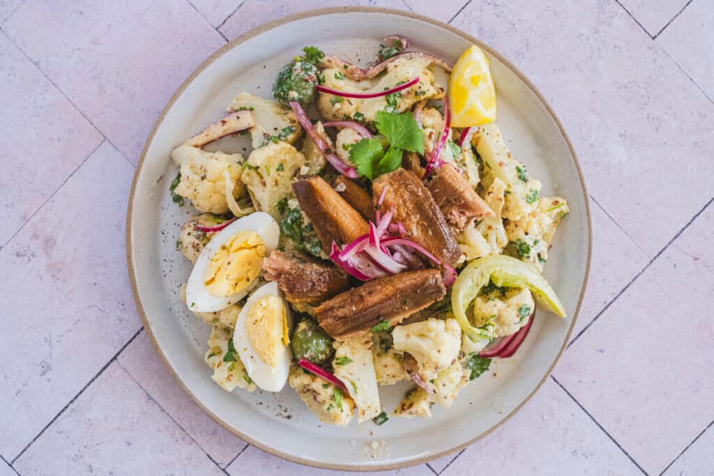 sardine and cauliflower salad on a plate